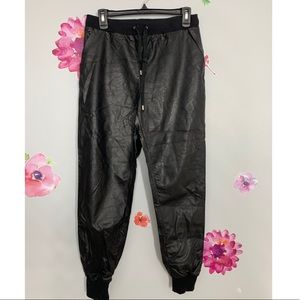 Faux black leather jogger’s
